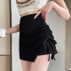 夏季 黑色孕妇短裙宽松显瘦抽绳托腹裙褶皱不规则a字包臀半身裙薄