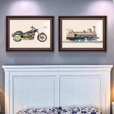 美式覆装饰儿童房挂画男车孩子卧室古床背头景UPTW墙壁汽主题房间