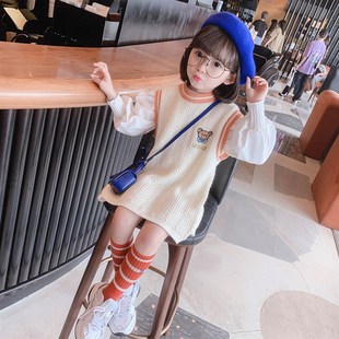 女童毛衣裙秋装洋气小女孩宝宝针织连衣裙韩版2021新款小童背心裙