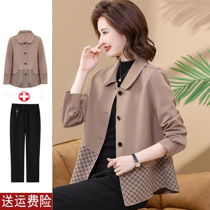 中年妈妈秋装外套夹克上衣时尚洋气新款中老年女春秋气质短款风衣