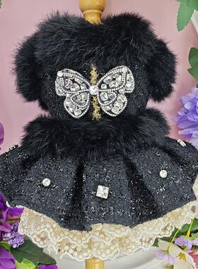 私宠手作蝴蝶钻宠物秋冬大衣狗狗保暖衣服泰迪比熊博美猫咪秋冬裙