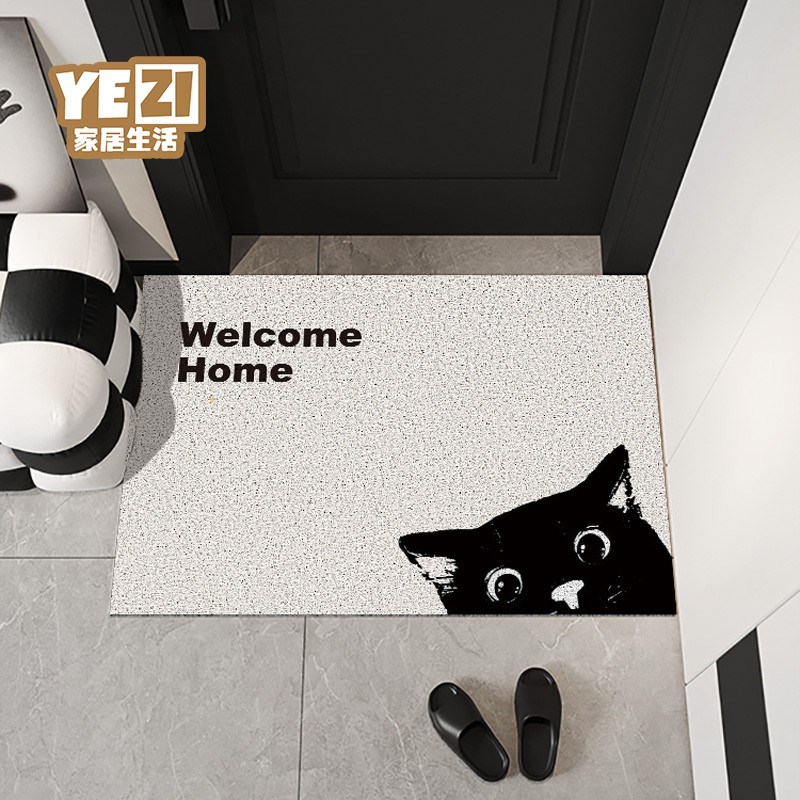猫咪入户门地垫丝圈进门防滑门垫玄关家用耐脏脚垫卡通可裁剪地毯