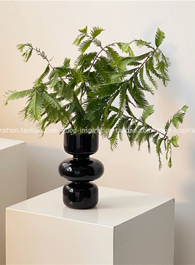 设计感轻奢黑色玻璃花瓶 插花装饰摆件居家简约复古韩式 高颜值