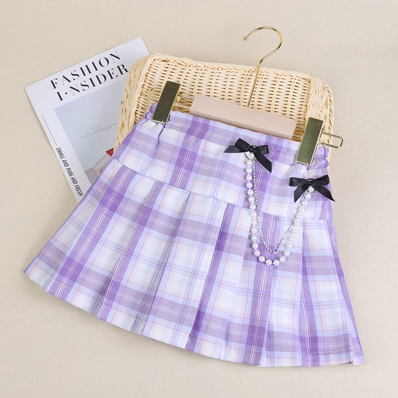 女童公主裙夏装儿童洋气半身裙防走光女孩短裙时尚洋气格子jk裙