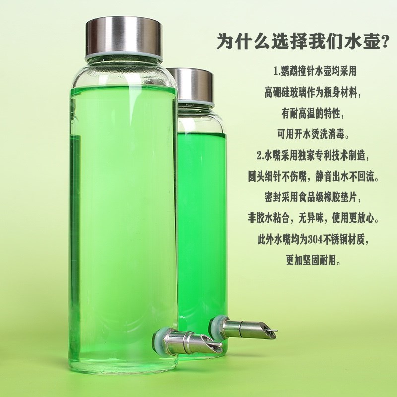 鹦鹉宠物不锈钢撞针水壶架高硼硅玻璃撞针水壶鹦鹉自动饮水器鸟类