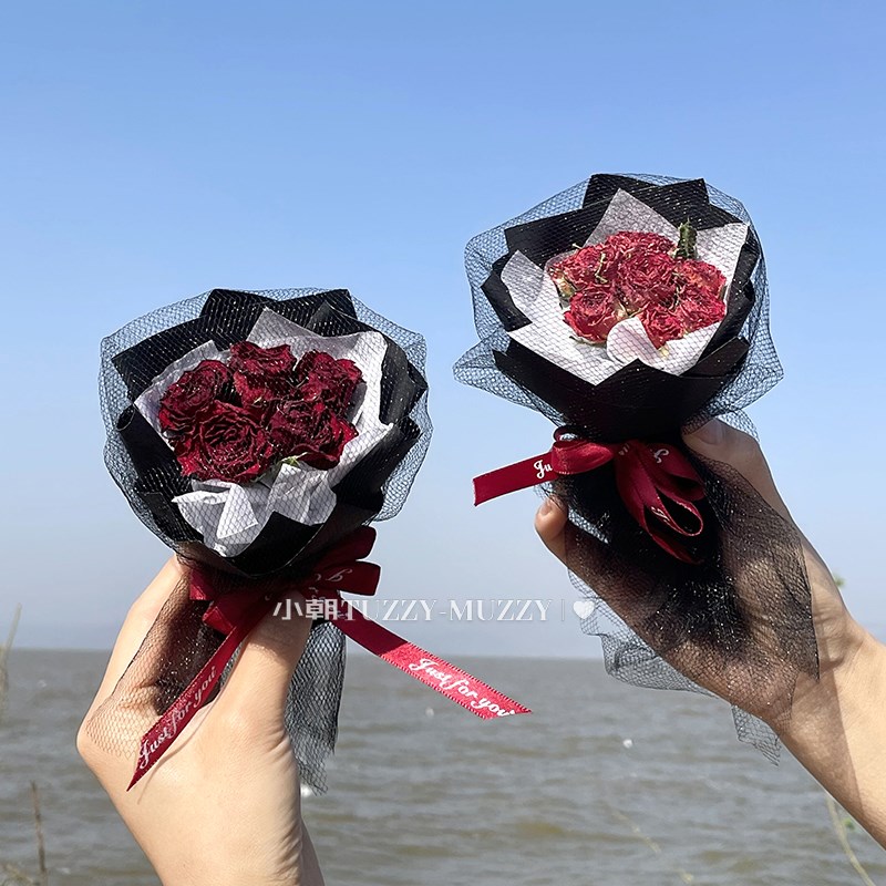 红玫瑰mini小清新干花花束拍照道具 伴手礼品教师节520礼物