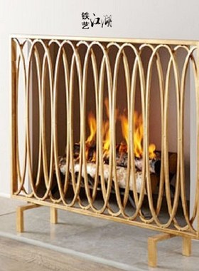 欧式壁炉隔断带网防火屏风金色黑色家用新品复古装饰壁炉护栏