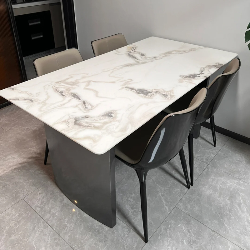 天然芬迪白奢石餐桌椅组合长方形