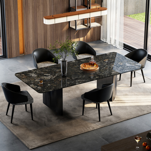 铂金钻奢石餐桌椅现代简约意式 轻奢定制尺寸长方形毫宅大理石餐桌