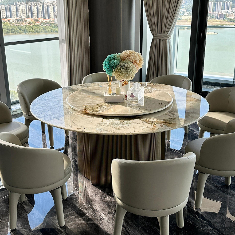 天然潘多拉奢石餐桌椅现代简约轻奢高端别墅家用圆形大理石饭桌椅,住宅家具,大理石餐桌,淘宝优惠券,粉丝福利购,淘宝优惠卷