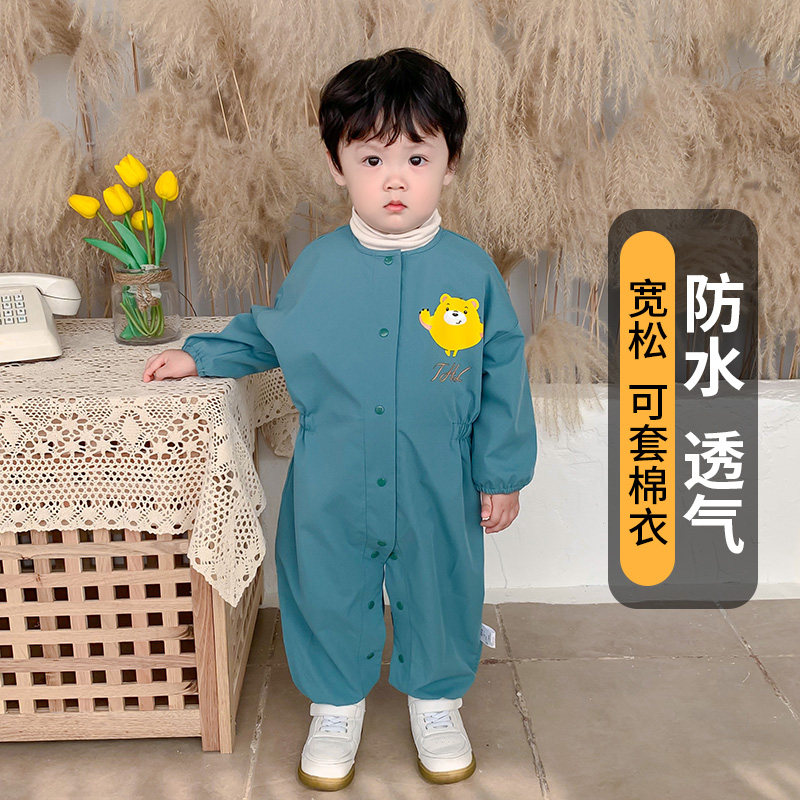 宝宝连体罩衣小孩全身防水防脏爬爬服男外穿婴儿爬行服儿童一体式