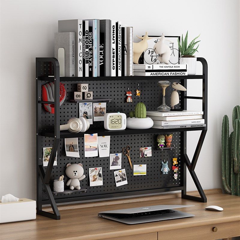 全铁艺带洞洞板书架书桌置物架多层宿舍电脑桌收纳架简易桌面架子