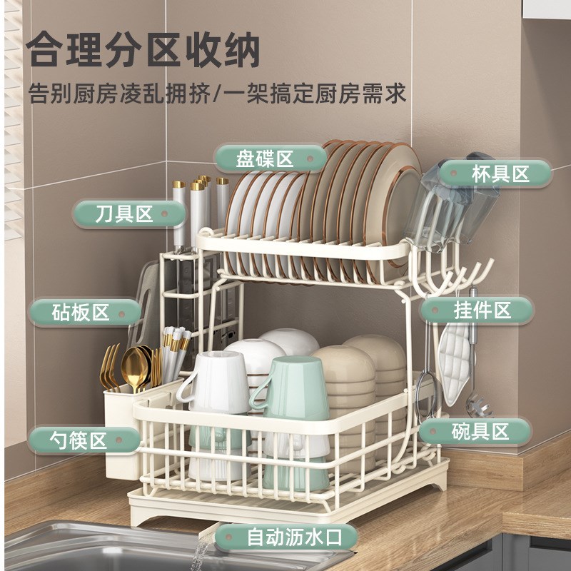厨房水槽沥水碗架盘架碗盘收纳架置物架简约多功能沥水架单层双层