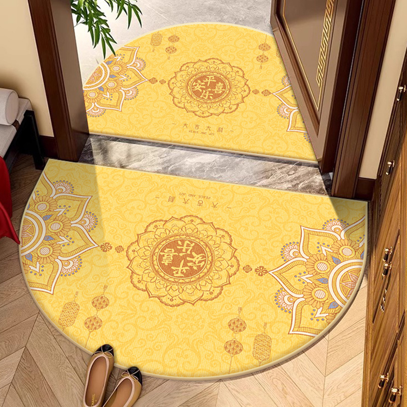 金色半圆地垫入户门垫2024新款新中式进户门脚垫门口玄关黄色地毯