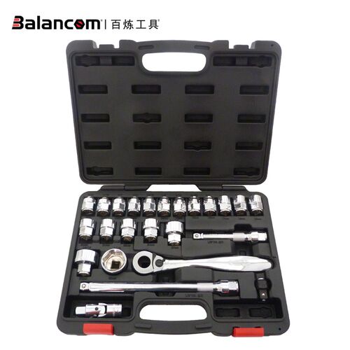 BALANCOM百炼工具24件套高扭力棘轮扳手短型套筒组套装薄型扳手