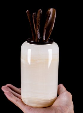 石诚记茶道六君子玉石毛笔筒中式高档复古创意茶筒功夫茶具六件套