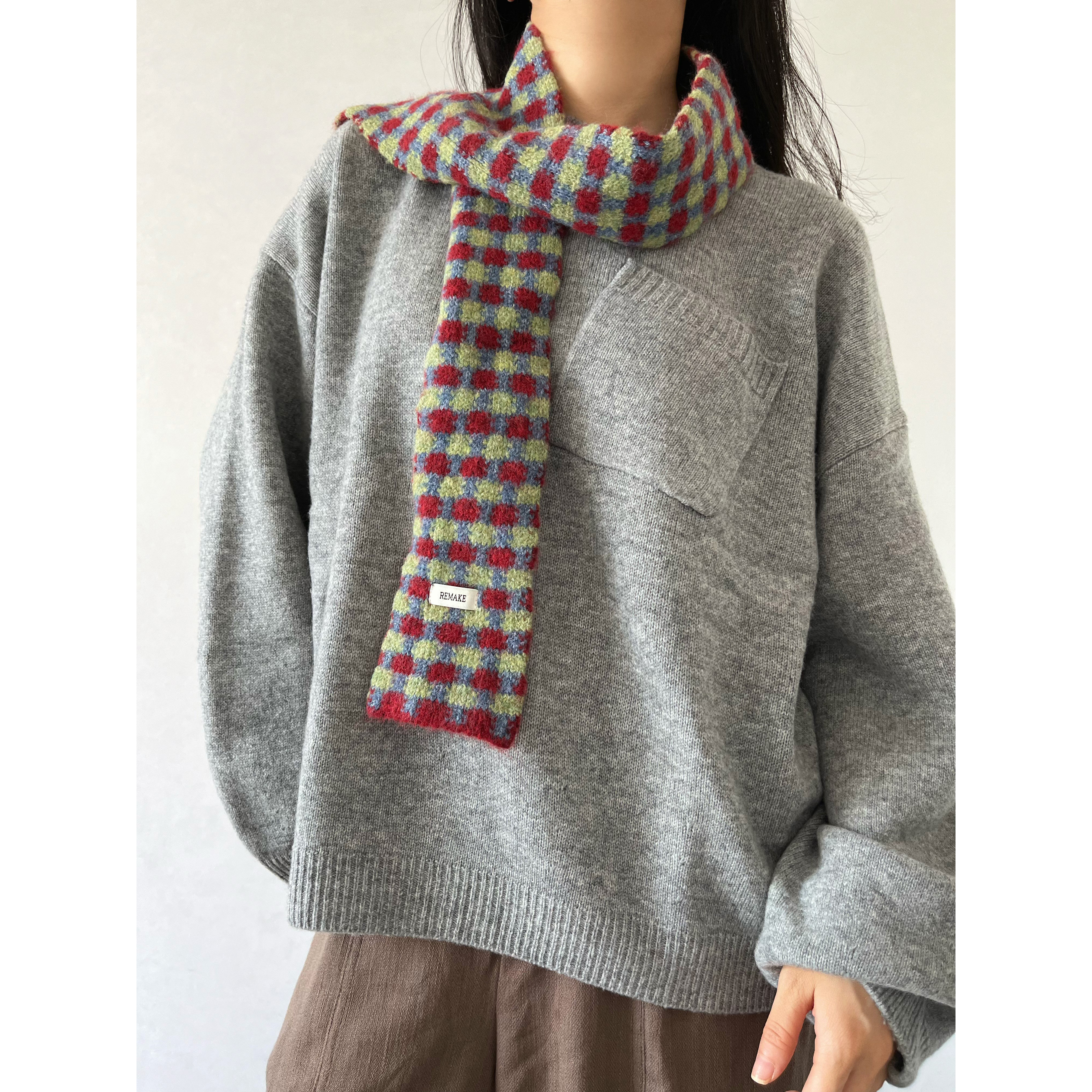 休闲复古撞色格纹搭配小围巾男女秋冬季百搭保暖长条围巾领巾领饰