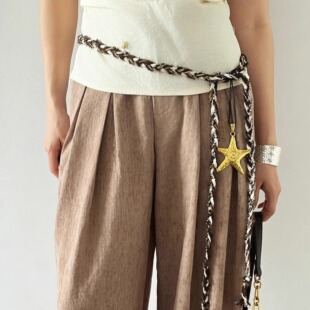 棕色编织款超长款腰绳星星吊坠项链民族风细腰绳搭波西米亚风腰链