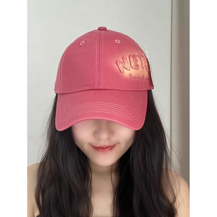 扎染线侧边字母简约棒球帽粉色少女感女式防晒鸭舌帽灰色弯檐帽男