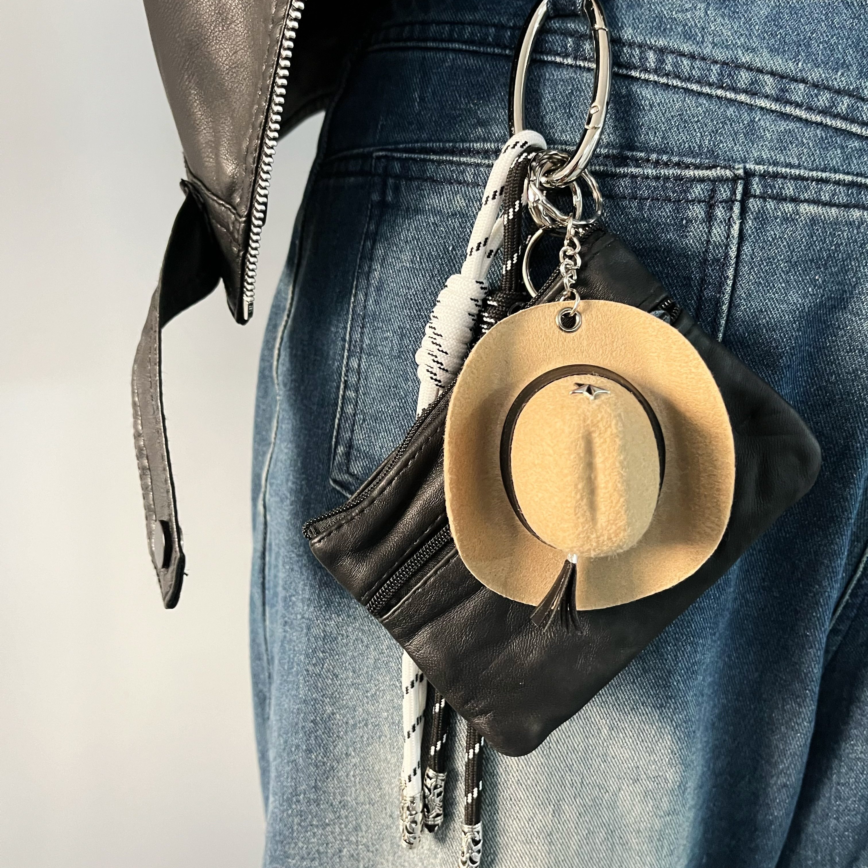 洛默半夏西部牛仔零钱小包挂件钥匙扣潮流ins高级感双拉链挂饰品