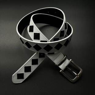 洛默半夏黑白菱格腰带中古小众百搭穿搭配饰质感皮革棋盘格皮带