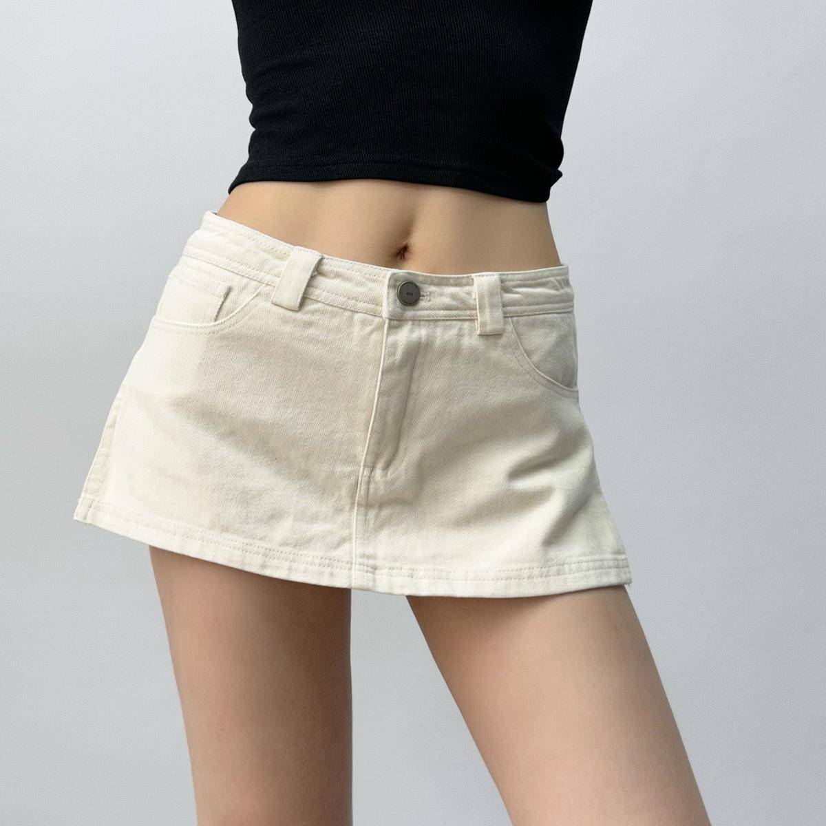 2025夏季新款美式低腰复古开叉水洗工装假两件牛仔半裙短裤女潮