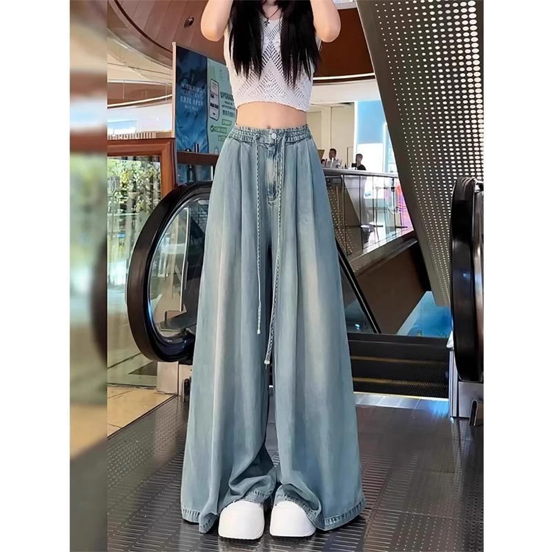 浅色天丝牛仔裤女2025年夏季薄款大码松弛感宽松垂感冰丝阔腿裤