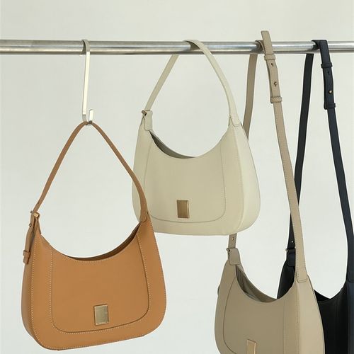 韩国小众单肩腋下包女高级精致牛皮月亮包上班通勤黑色手提斜挎包