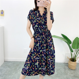 绵绸中长款 碎花大码 连衣裙女夏季 显瘦宽松薄款 棉绸睡裙 时尚 韩版