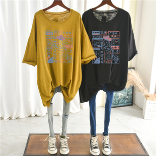 夏季 国潮短袖 设计感小众竹节棉半袖 宽松大码 潮 t恤女夏2021年新款