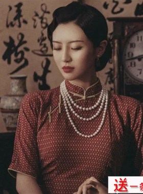 三层珍珠项链双层配旗袍颈链多层短款配饰品女妈妈长款毛衣链852