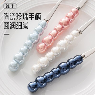 陶瓷勺子家用高档精致不锈钢儿童高颜值汤匙调羹吃饭勺子个人专用