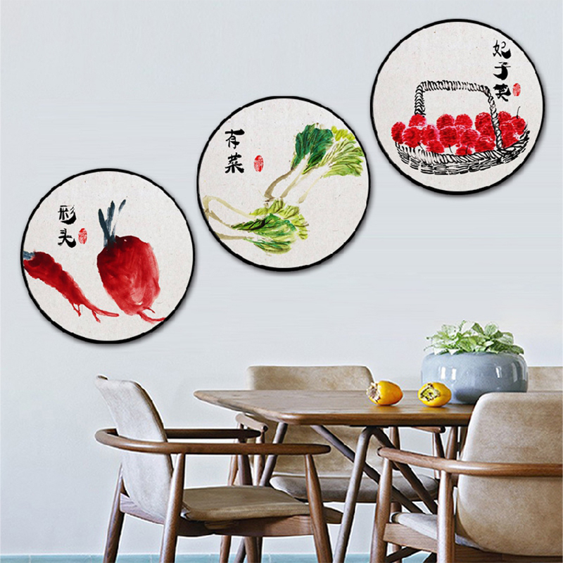 餐厅装饰画创意饭厅圆形餐馆壁画墙壁画厨房餐桌蔬菜饭店墙面挂画图片