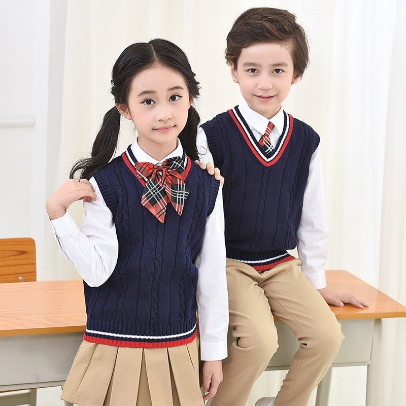 儿童毛衣背心校服马甲男童女童小学生秋冬纯棉针织大童毛线马夹