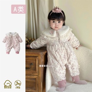 婴儿冬装加厚女宝宝连体衣服秋冬季外出夹棉服超萌一岁婴幼儿冬天
