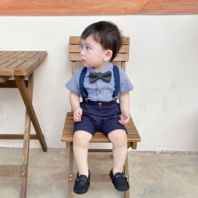 男童夏季套装婴儿衣服男宝宝绅士背带裤一周岁礼服婚礼花童西装潮