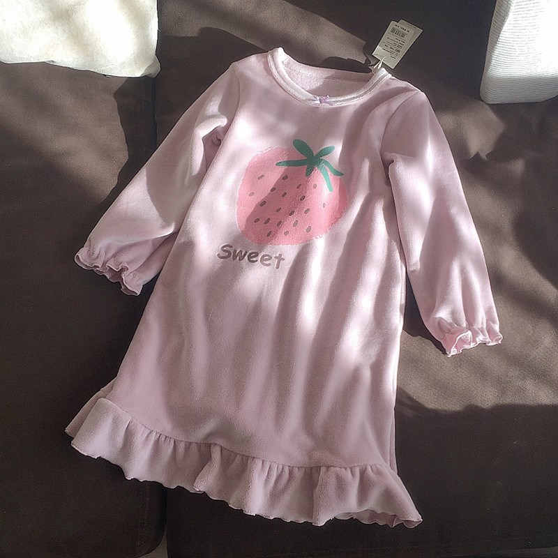 春秋冬羊胎绒女童睡裙亲肤保暖儿童睡裙长袖家居服小女孩睡袍加厚