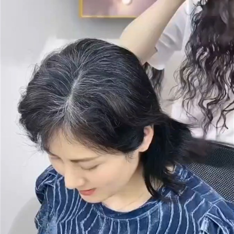 小函羊毛卷补发头顶补发片遮白发女士真发隐形无痕假刘海假发片