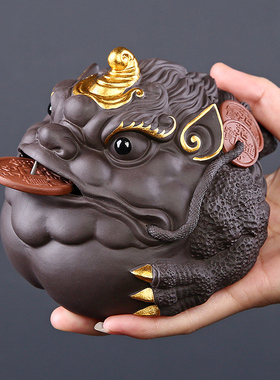 招财金蟾摆件家居饰品手工客厅办公室玄关茶桌面摆设紫砂茶宠可养