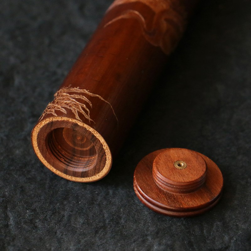 精品纯手工雕刻天然真宗广西老煤竹长香筒竹雕竹制带香插底座香盒