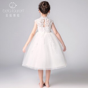 白色公主裙女童婚纱裙生日晚礼服秋季小主持人儿童钢琴演出服花童