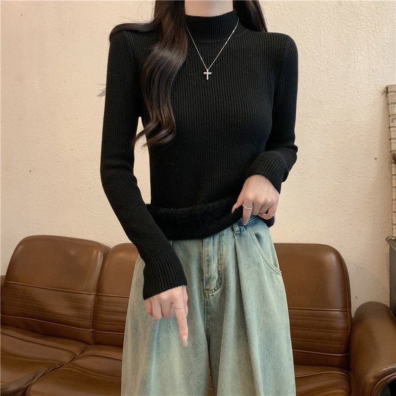 黑色毛衣女春秋2024新款修身短款小个子内搭半高领打底针织衫上衣,女装/女士精品,毛针织衫,淘宝优惠券,粉丝福利购,淘宝优惠卷