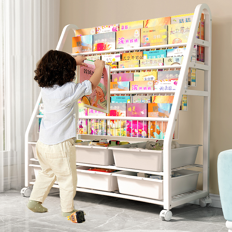 儿童书架落地置物架家用绘本架阅读区移动玩具收纳架简易宝宝书柜