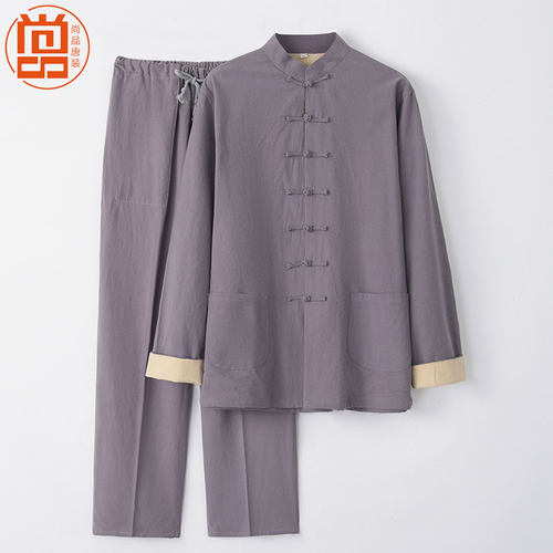 中老年唐装男中国风中式服装棉麻两件套爸爸套装爷爷秋季盘扣外套