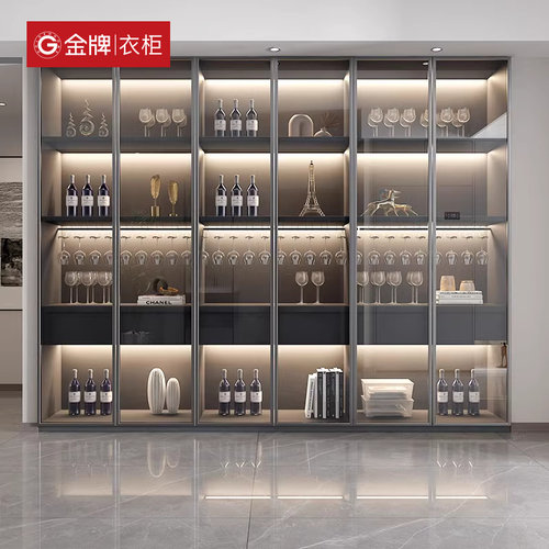金牌衣柜全屋定制酒柜整体储物柜家用厨房玻璃P门隔断式置物收纳