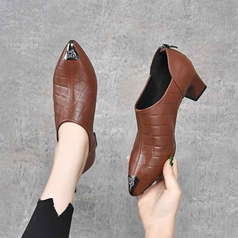 2023年秋季新款头层牛皮深口单鞋女防踢粗跟真皮女鞋低跟皮鞋舒适,女鞋,深口单鞋,淘宝优惠券,粉丝福利购,淘宝优惠卷