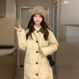 韩国高级感翻领羽绒棉服女中长款2024冬季新款小众炸街保暖外套潮