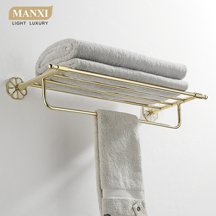 金色轻奢浴室毛巾架免打孔不锈钢淋浴房置物架壁挂式卫生间浴巾架