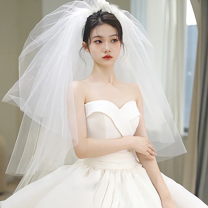 新娘头纱主婚纱网红纱领证求婚蓬蓬纱多层写真拍照道具超仙中长款