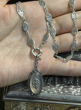 19世纪通体925银法银链手链项链绸缎花纹立体手工编织质感工艺绝